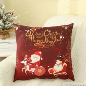 Merry Christmas Red Plaid Print Pompoms Velvet Cushion Covers