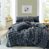 4pcs faux fur fleece blanket&pillow bed set