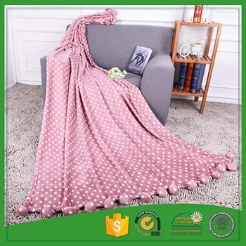 Printing flannel Pom pom  blanket