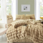 4pcs faux fur fleece blanket&pillow bed set